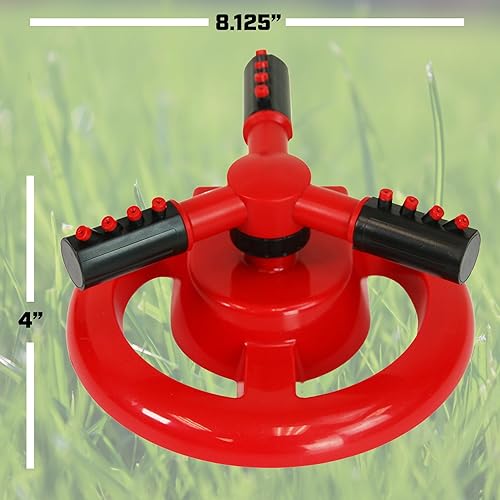 Miniatura 5 de Chapin - Rociador giratorio de 3 brazos, color rojo, cobertura de hasta 40 pies, aspersor de césped, patios de área pequeña y riego de jardín