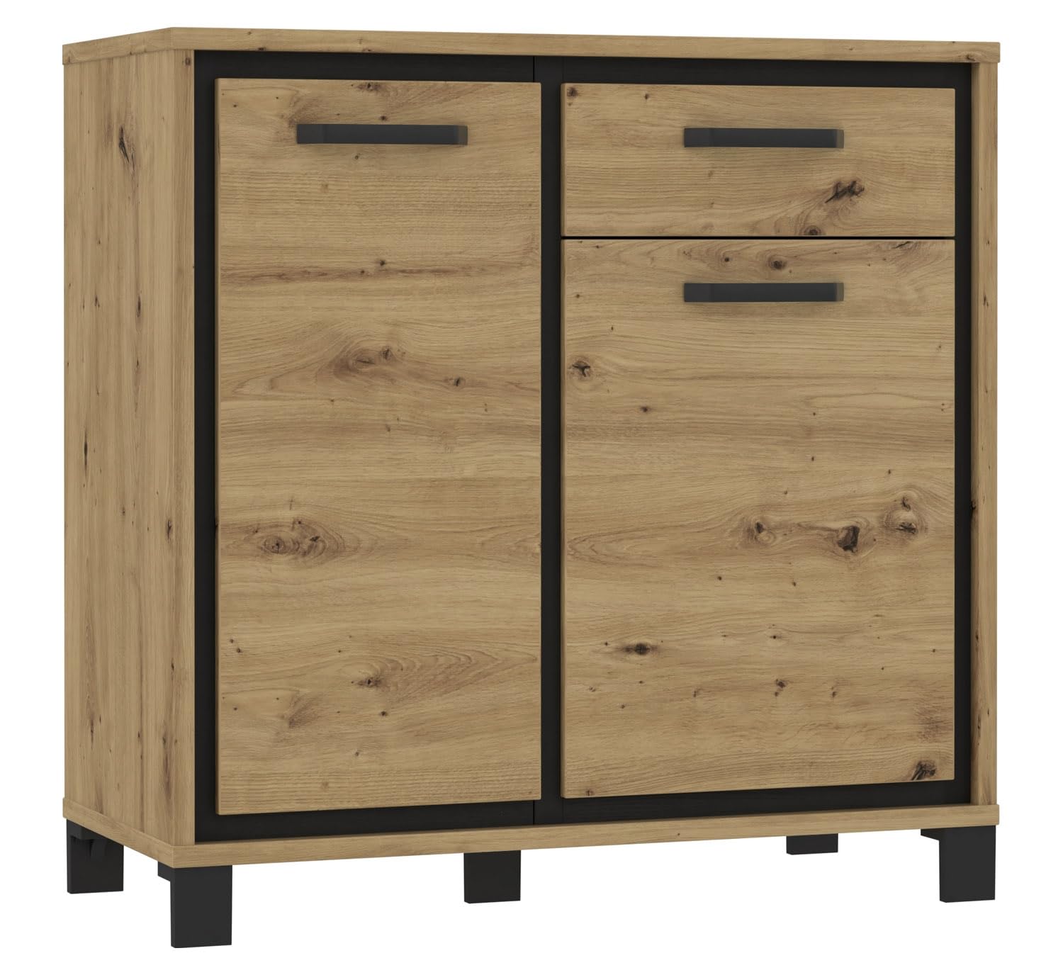 Forte TRONDHEIM Sideboard mit 1 Schublade und 2 Türen, Holzwerkstoff, Artisan Eiche/Schwarz Eiche, B x H x T: 91,4 x 91,2 x 41,5 cm