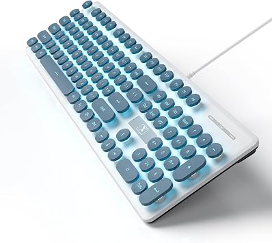 Typewriter Keyboard 104-key Punk Gaming Retro Keyboard LED Ice Blue Backlit Cute Keyboard with Wired USB Suitable for PC/Win/Mac/Laptop Computer Keyboard(Blue)