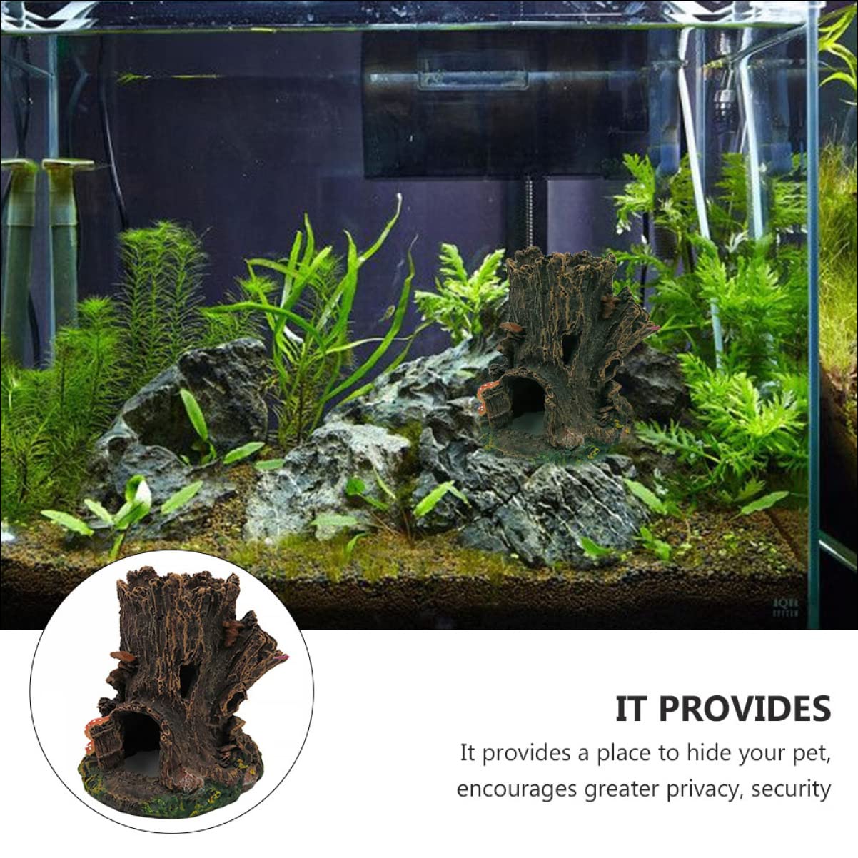 YARNOW 3 Pièces Aquarium Cachette Reptile Aquatique Terrarium Mangeoire Incubateur Réservoir Bocal à Poisson Boîte Étang Pompe à Eau Trousse Décor De L'habitat du Poisson Coffee Résine