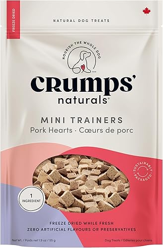 CRUMPS NATURALS Mini Trainers - Corazones de cerdo liofilizados, 1.9 onzas, golosinas para perros