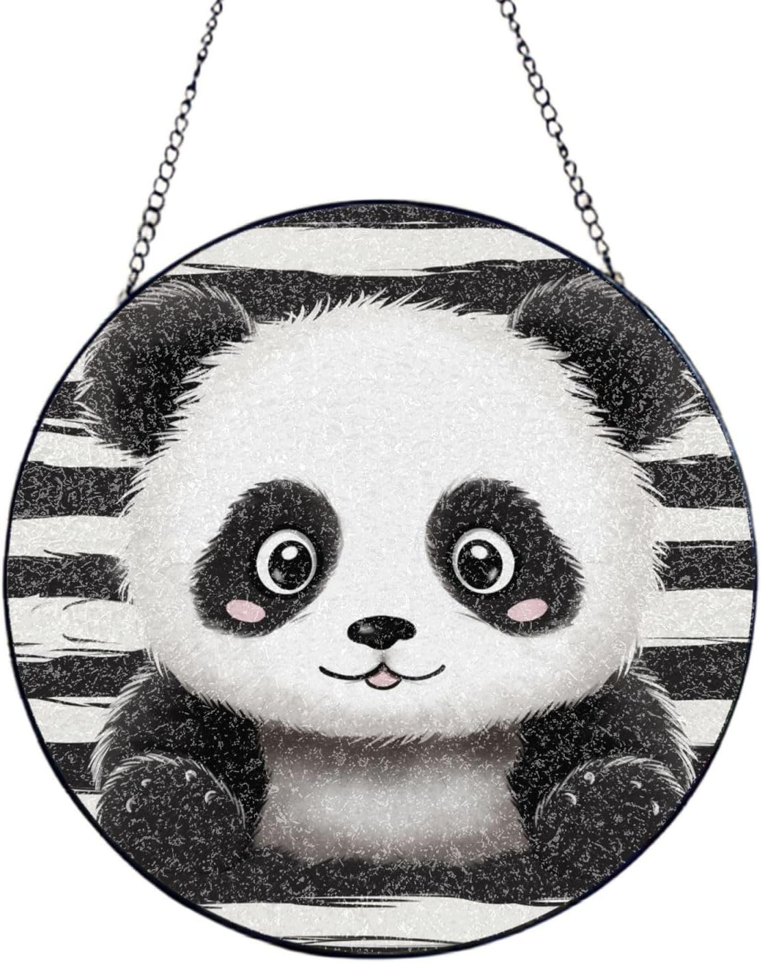 Stained Glass Window Hanging 10in（25cm）, Black and White Panda Sun Catchers Indoor Window, Stained Glass Suncatcher Ornament with Metal Chain, Wall Art Home Decor Gift for Women Mother's Day