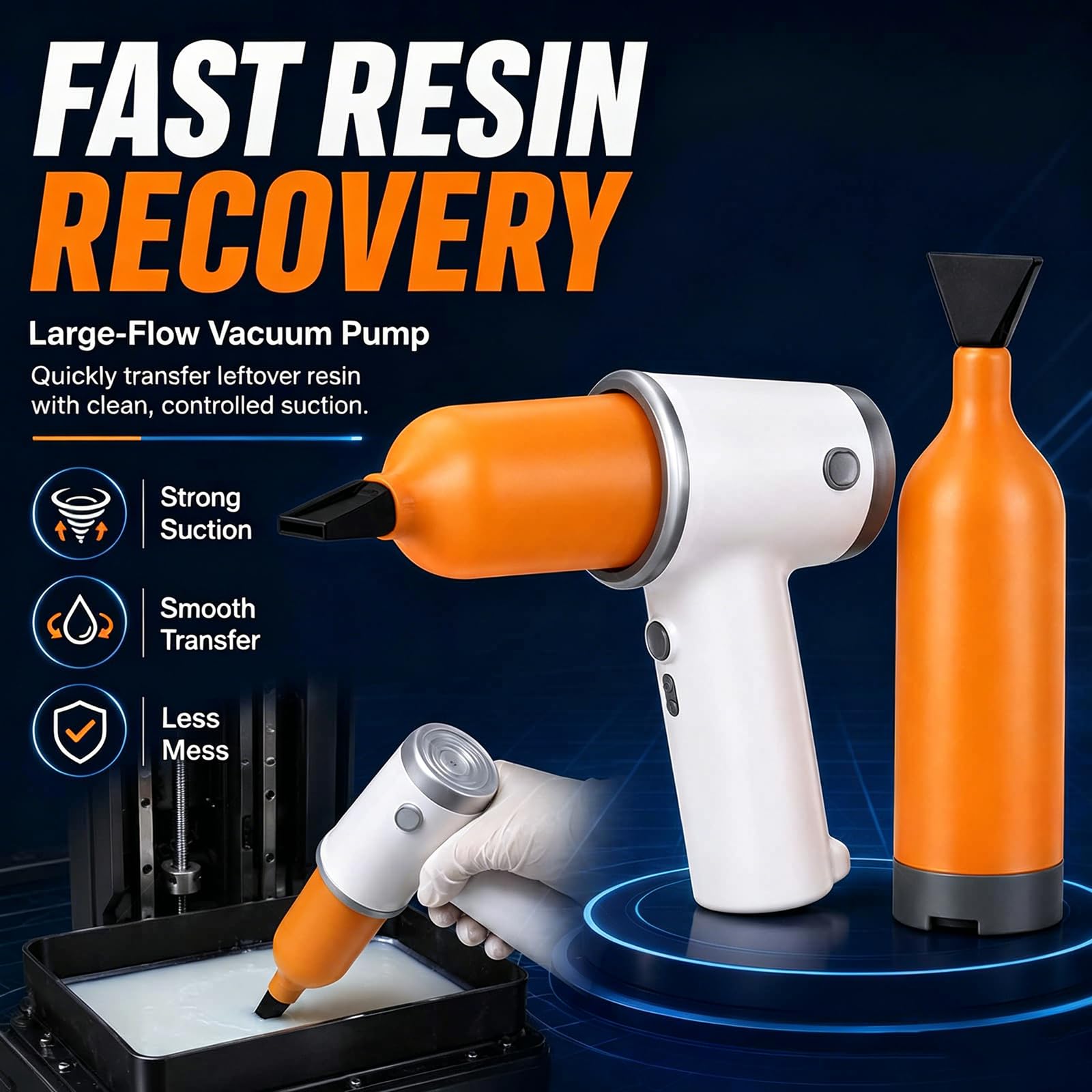 Pompe à résine pour imprimante 3D, capacité de 300 ml, buse de canard, outil d'aspiration pour résine recyclée, compatible avec la plupart des imprimantes 3D