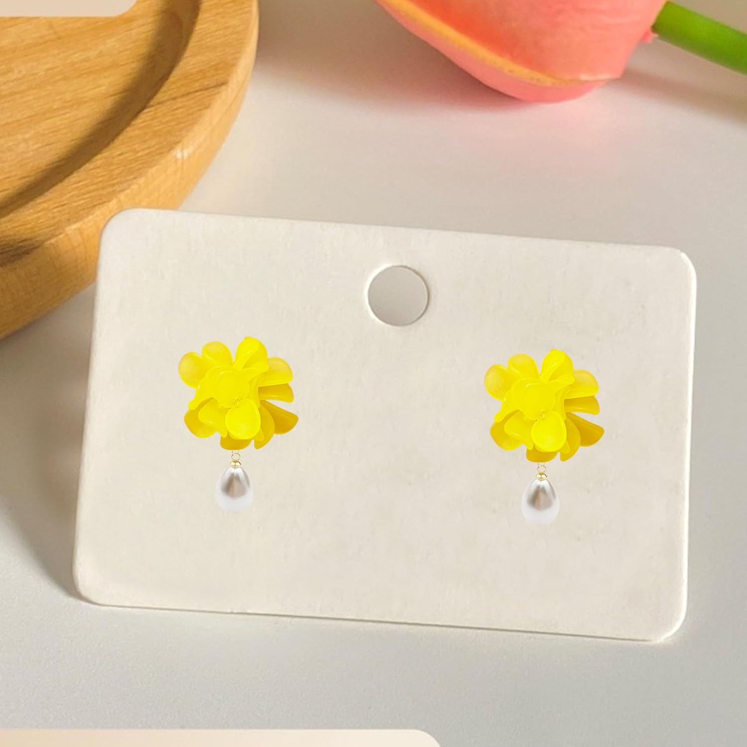 Flower Pearl Earrings Floral Tassel Statement Flower Dangle Earrings for Women - Image 6