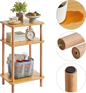 IBUYKE 3-Tier Side Table,Wood End Table with Storage Shelf,White WST003N