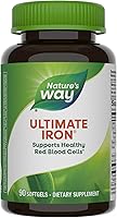 Vista 1 de Nature’s Way Ultimate Iron, Supports Healthy Red Blood Cells,* Supports Cellular Energy Production*, 50 mg per 2-Softgel Serving, Gluten-Free, 90