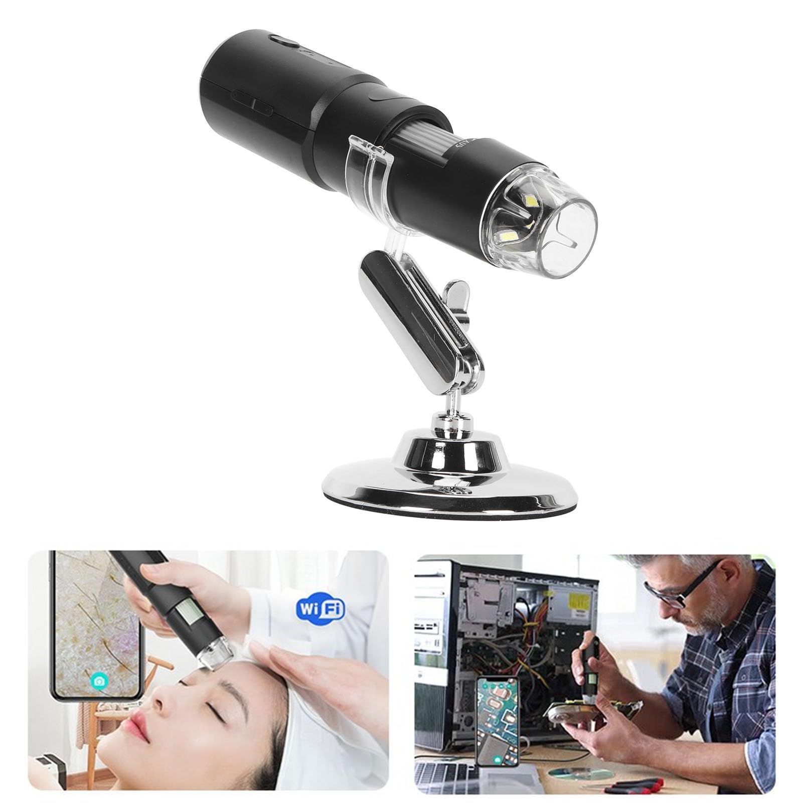 CHICIRIS Microscopio USB HD con Ingrandimento 50X-1000X e Connessione WiFi per Elettronica e Analisi della Pelle, 8 Luci LED, Design Compatto, 1 Set