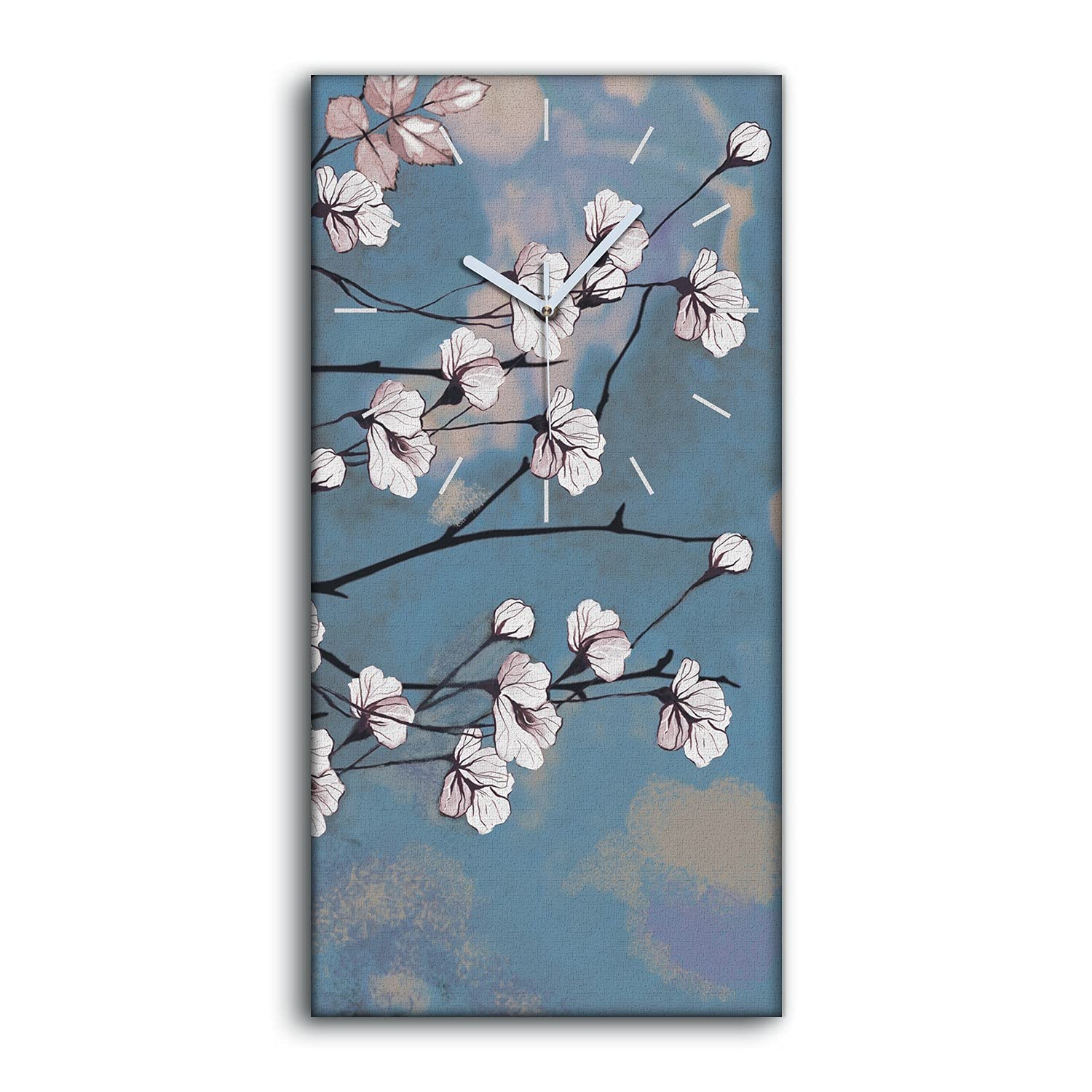 Horloge sur toile 30x60 cm fleur pour salon moderne silencieuse
