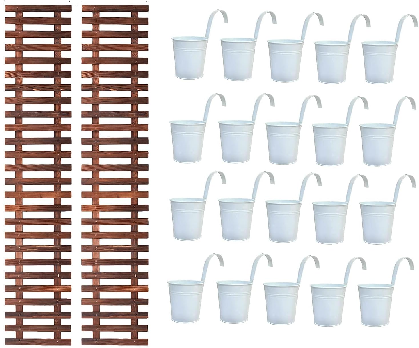 ShopLaLa Bundle - 4 Inch Metal Pots + 2 Wooden Plants Holders, Great Value Pack to Create Vertical Garden, Herb Planters, Green Wall, Vertical Planters