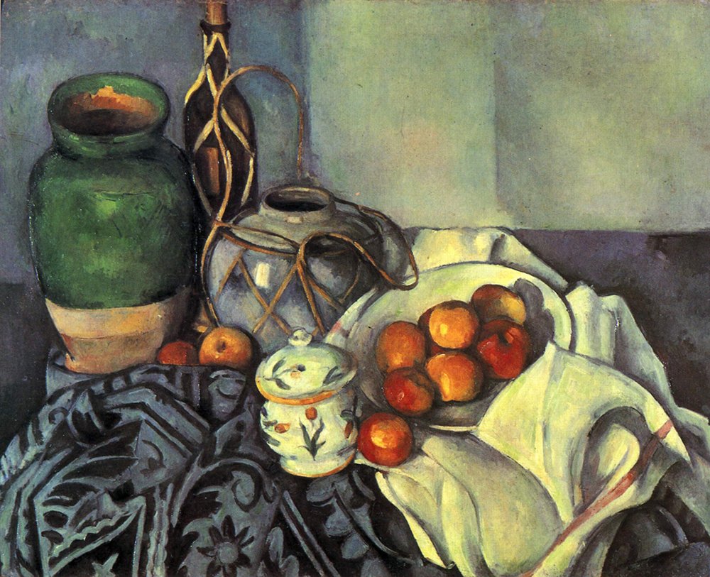 Tableau Paul Cézanne Fruit and Jug encadré noir en mat de taille moyenne