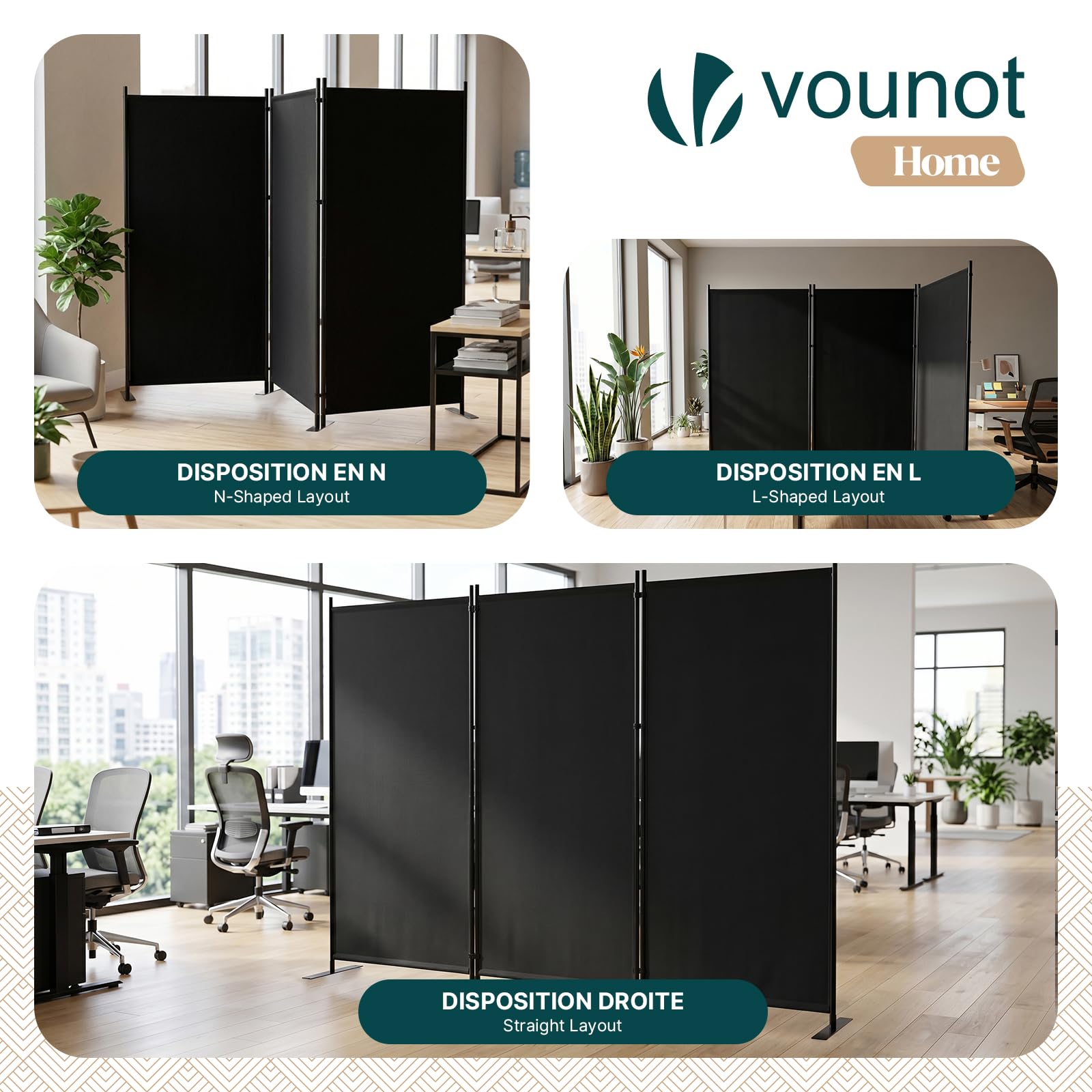 vounot® Paravent Séparateur de Pièce 3 Panneaux Cloison de Séparation Autoportant Pliable Brise Vue pour Plus d’Intimité Salon Chambre Bureau 262 x 30 x 173 cm Anthracite