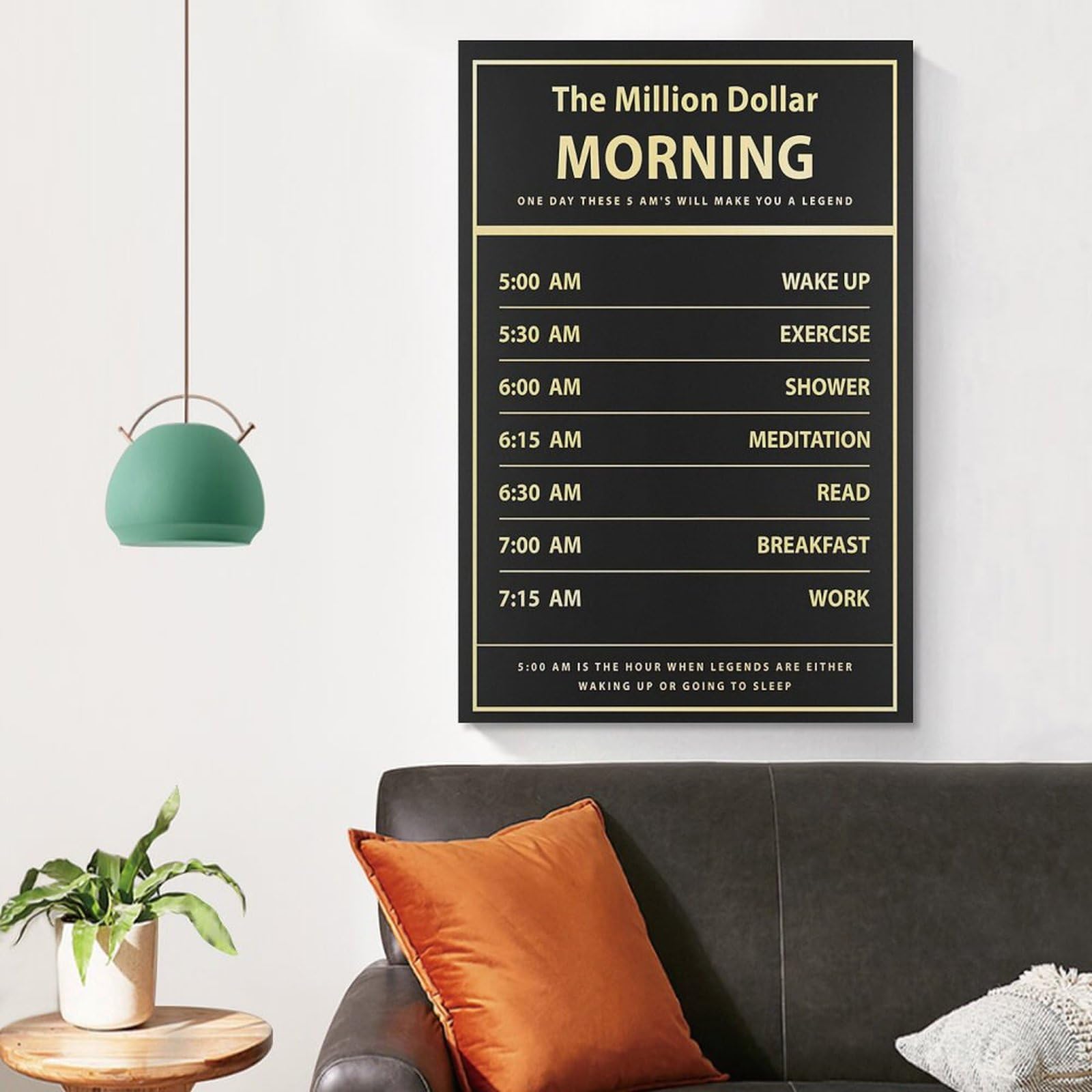 LZTEN Póster motivacional de pared con texto en inglés "The Million Dollar Morning" para decoración de oficina, cartel de emprendimiento, cita de dinero, oficina L