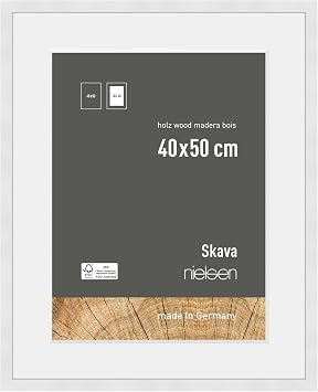 nielsen Skava Wooden Picture Frame - White 40x50cm with White Mount to fit 30x40cm photo - Float Glass and Easy Push-Turn Clips