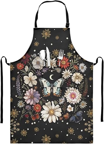 GIFTPUZZ Delantal de chef para mujer con lazo largo y bolsillo frontal con correas