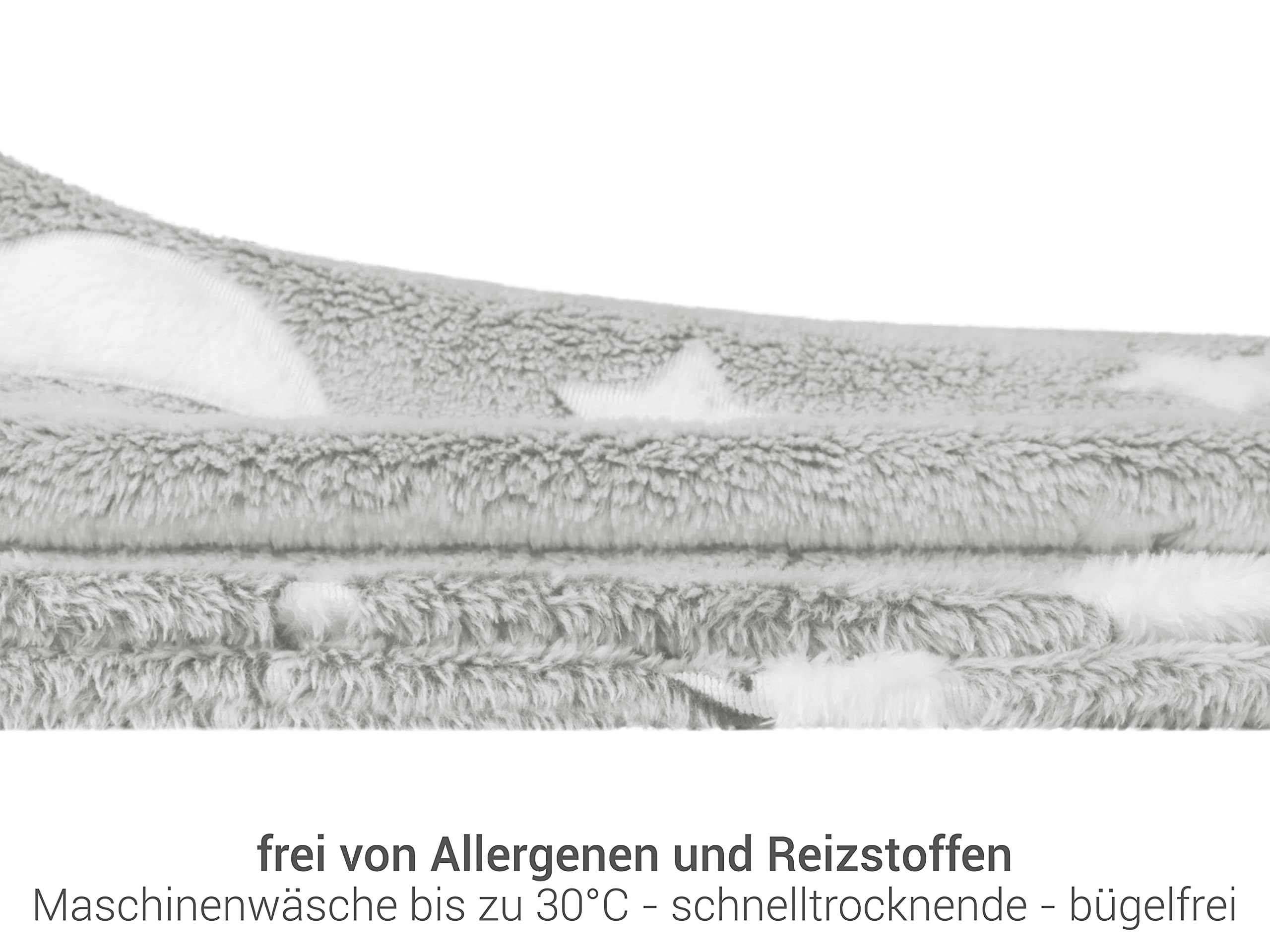 Kuscheldecke - leuchtet im Dunkeln - weich und flauschig 1261.1661, ca. 150 x 200 cm, Mond und Sterne grau