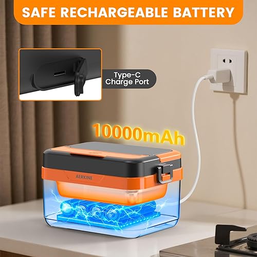Miniatura 3 de Fiambrera eléctrica para adultos, calentador de alimentos autocalentable recargable de 75 W con recipiente de acero inoxidable de 1.5 L, lonchera