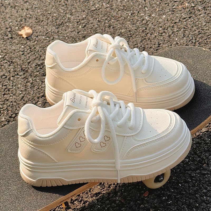 Milky Soft White Women & Girls Sneakers - Heart Chunky Platform Cute Shoes for Campus Chic, Beach Travel & Cozy Picnics, Y2K Kawaii, Birthday Gifts, Comfy Everyday Streetwear, Back to School4