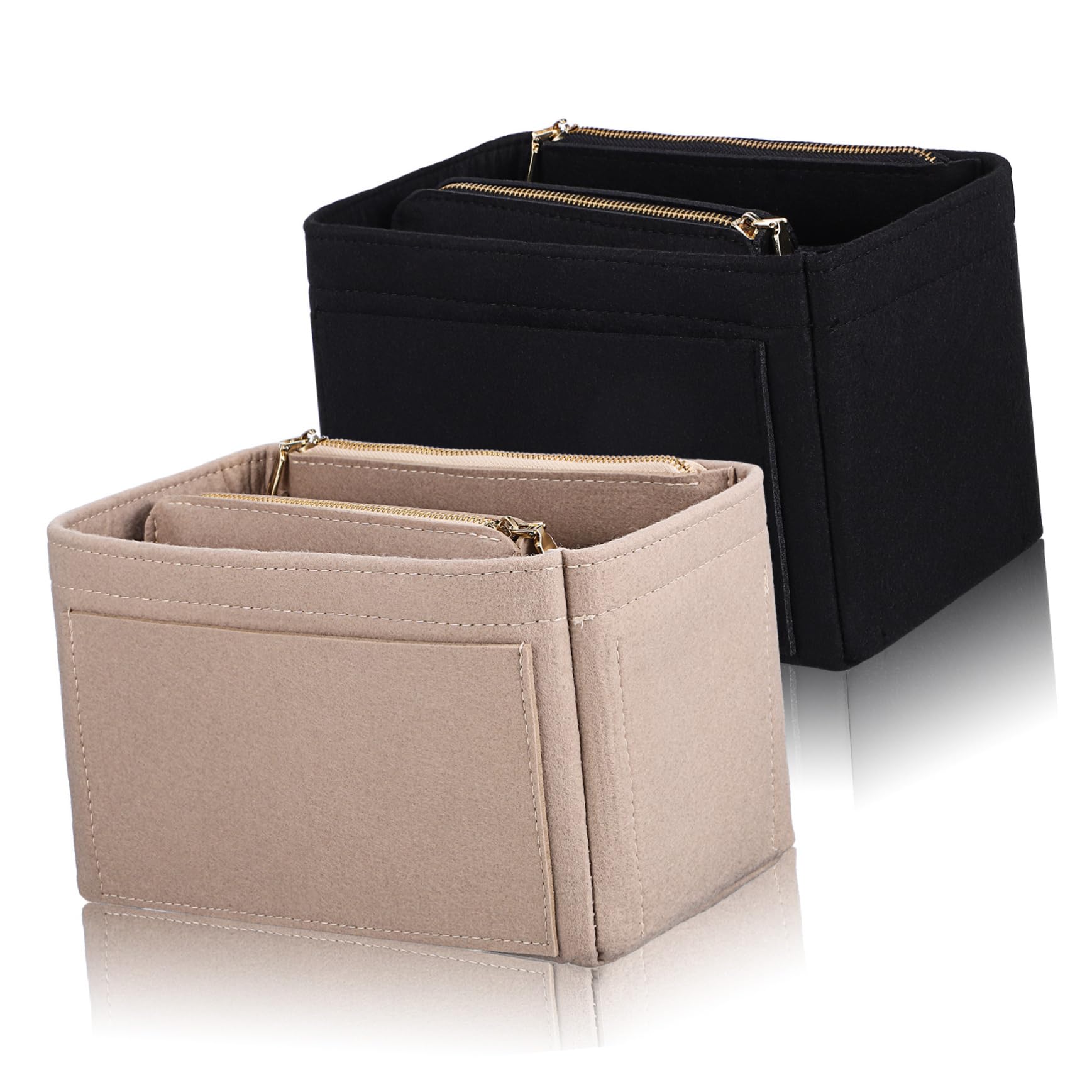 FRCOLOR Versatile Felt Makeup Bag Liner Inserts 2 Pack Tote Bag Organizer Zippered Pockets for Simple Storage