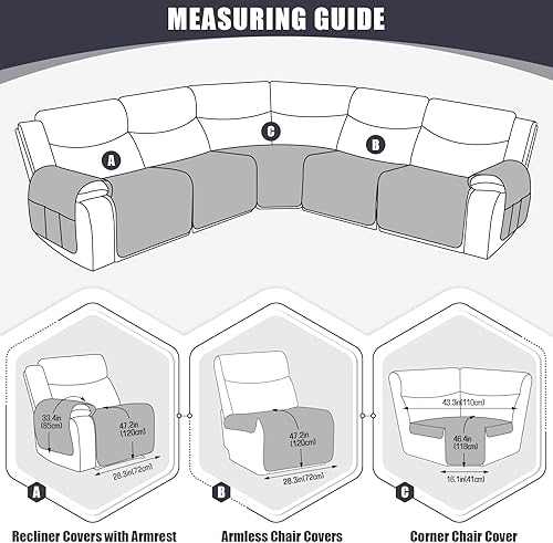 Miniatura 5 de KinCam Fundas impermeables para sofá modular reclinable, fundas de sofá reclinable de gran tamaño para sofá en forma de L, funda de sofá