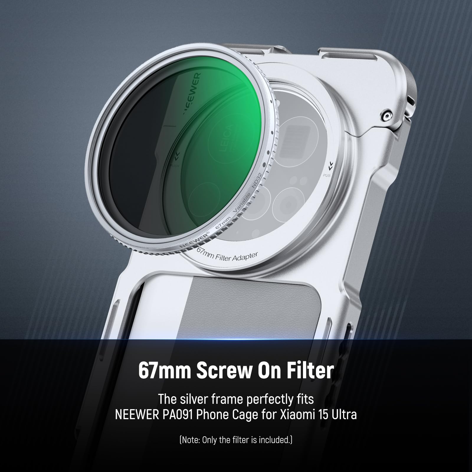 NEEWER Zmienny filtr ND 67 mm, regulowany ND2-32 (1-5 przystanków) wielowarstwowe szkło optyczne HD, srebrna smukła ramka ze stopu aluminium do obiektywu aparatu i telefonu, klips filtrujący nie jest