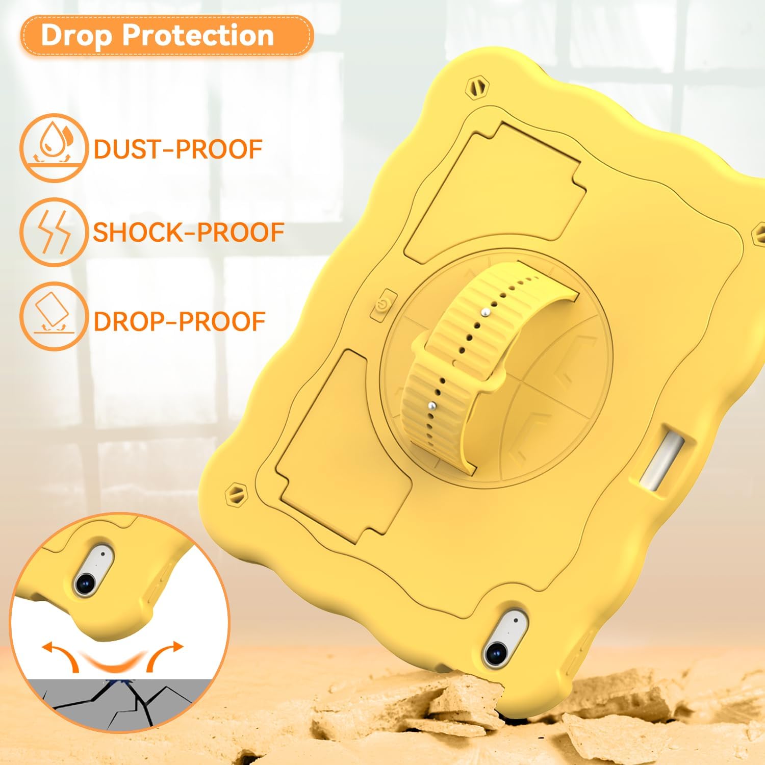 ZoneFoker for iPad A16 11th Generation 2025 / 10th Gen Case 2022, for 11 Inch / 10.9 Inch iPad Case Heavy Duty Cover with Pencil Holder [360° Rotate Strap] & Stand, Golden