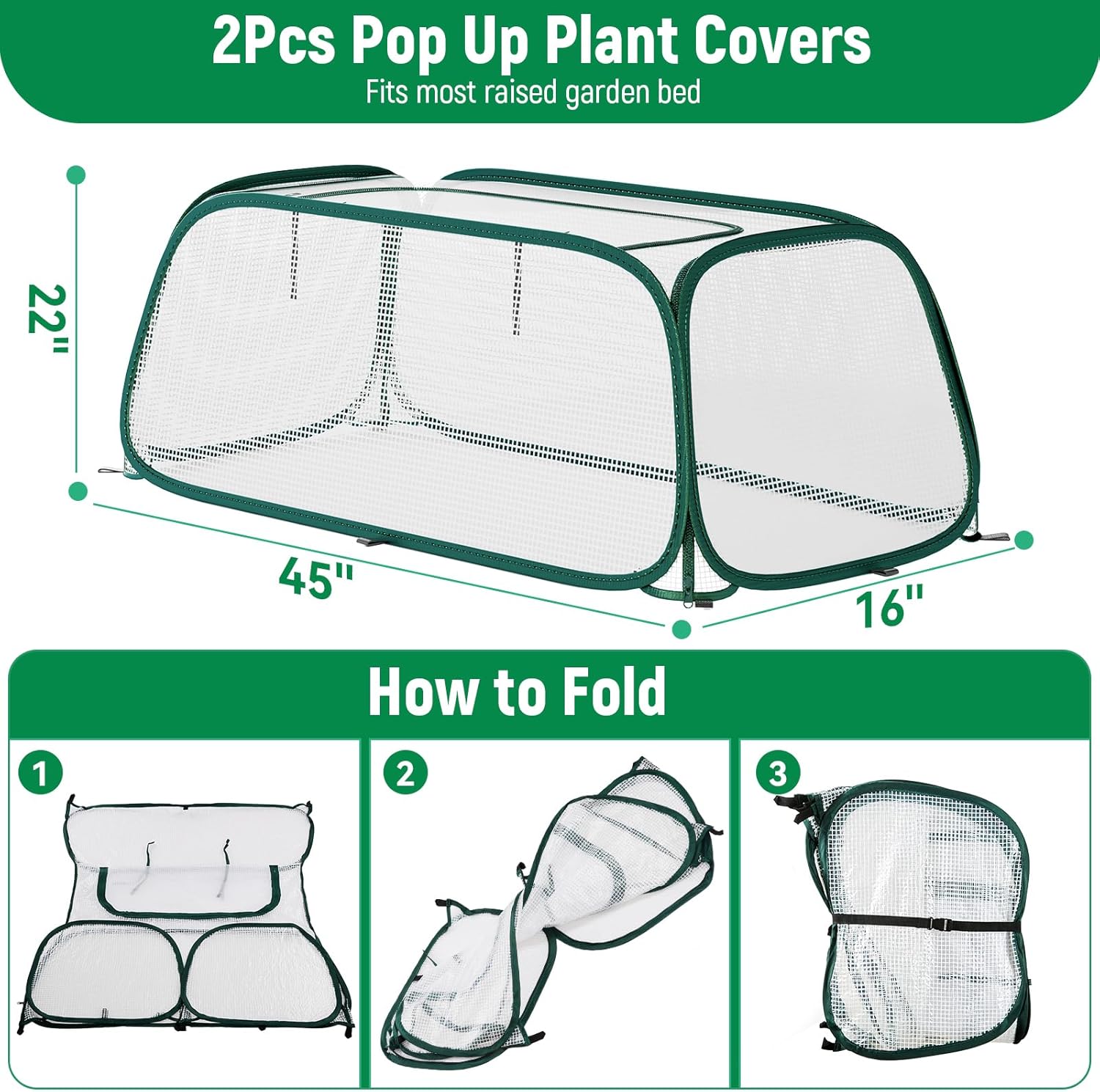 2PACK Raised Garden Bed Covers - 50% Sunblock Plant Covers, Plant Tent Cage with 16 Stakes Protects Plants Against Pests & Animals, Freeze Protection Greenhouse Cover for Seedlings Fruits -45"x22"x16"