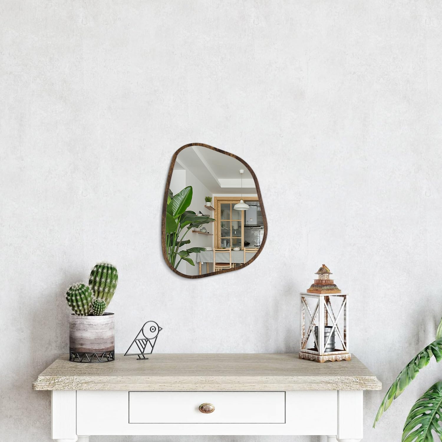 HLFMVWE Asymmetrical Mirror Irregular Oval Wall Mirror Modern Wood Frame Unique Shape Wall Mounted Vanity Artistic Decorative for Living Room Bedroom Bathroom Entryway Hallway 35 x 25CM - Image 4