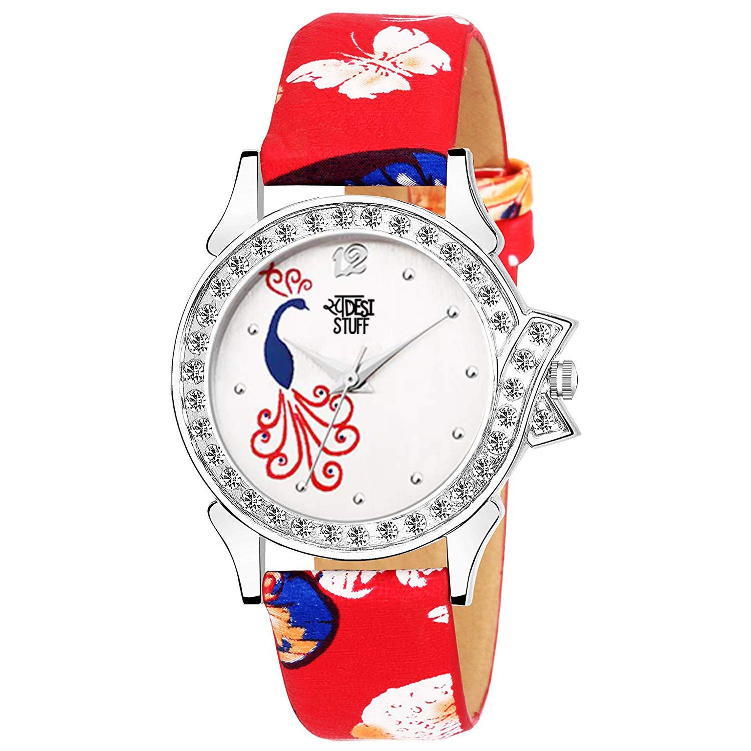 SWADESI STUFF Leather Analog White Dial Peacock Watch For Girls And Women, Red Band (B082V9RJHZ) Amazon Price History, Amazon Price Tracker