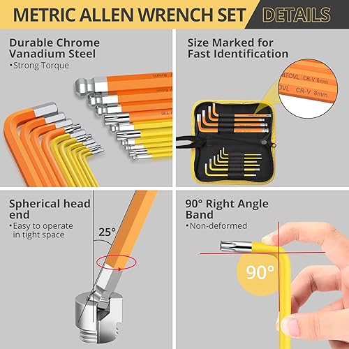 Miniatura 2 de AMTOVL Juego de 29 llaves Allen con 10 llaves Allen para bicicleta juego de llaves hexagonales extra largas con mango en T para reparación de