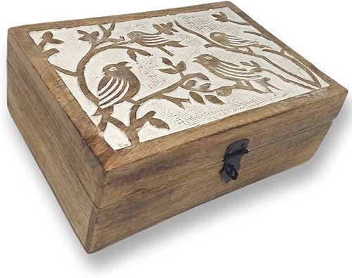 Caja de madera hecha a mano de FarmhouseWorld  Caja de almacenamiento de madera vintage con tapa con bisagras  Caja organizadora decorativa con tapa