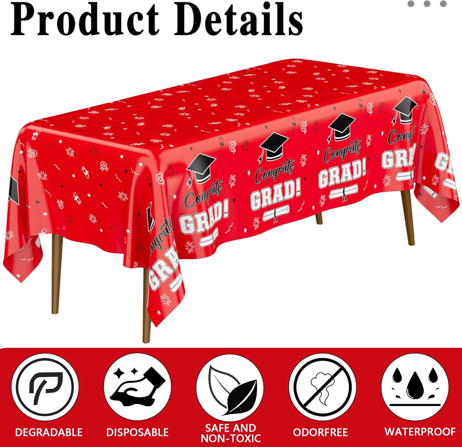 Graduation Party Decorations 2026, Graduation Tablecloth, 2026 Graduation Decorations, 8 Pcs 54”x108” Disposable Plastic Red Congrats Grad Tablecover for Graduation Party Supplies