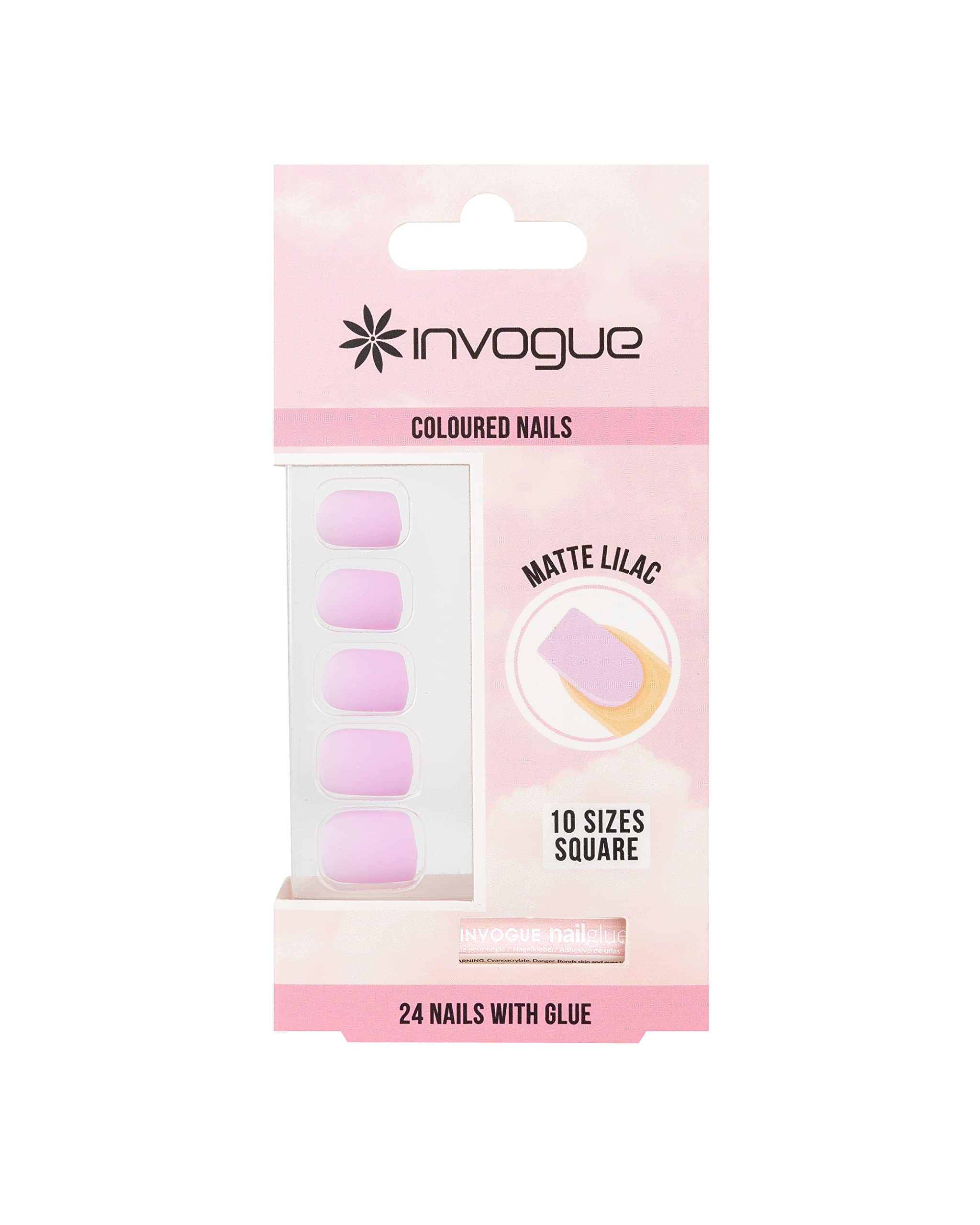 Invogue Matte Lilac Square Nails (24 Pieces)