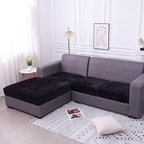 Vista 86 de hyha Fundas de cojín de terciopelo para sofá, fundas elásticas para asiento de sofá modular, en forma de L para sofá seccional, funda de cojín suave
