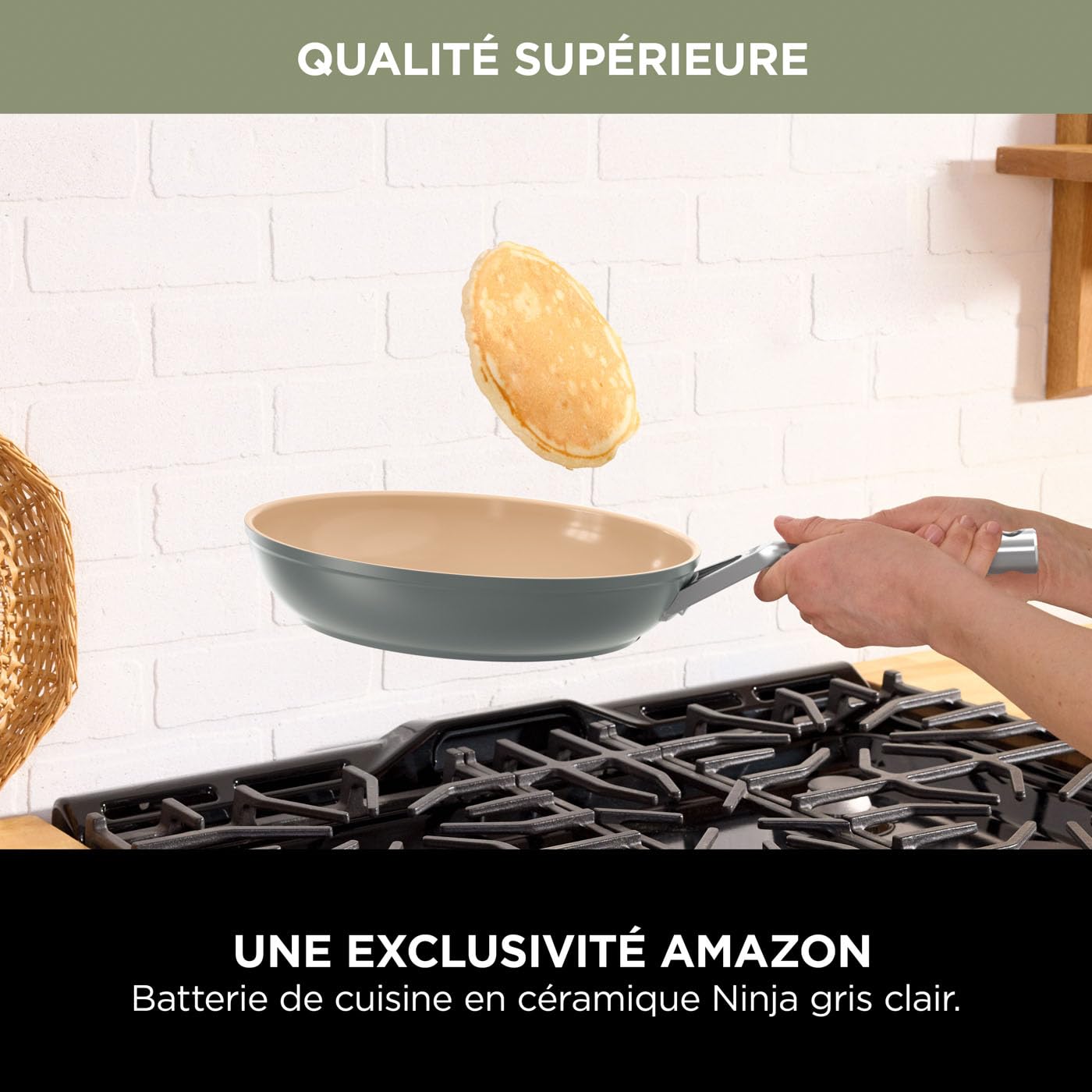 Ninja Extended Life Batterie Céramique 5 Pièces (Poêles 20/24cm + Casseroles 16/18/20cm + couvercles), Antiadhésif (sans PFA, PFOA, Plomb ou Cadmium), Résistance 285°C, Gris & Terrecota, CW95000EUUKDB