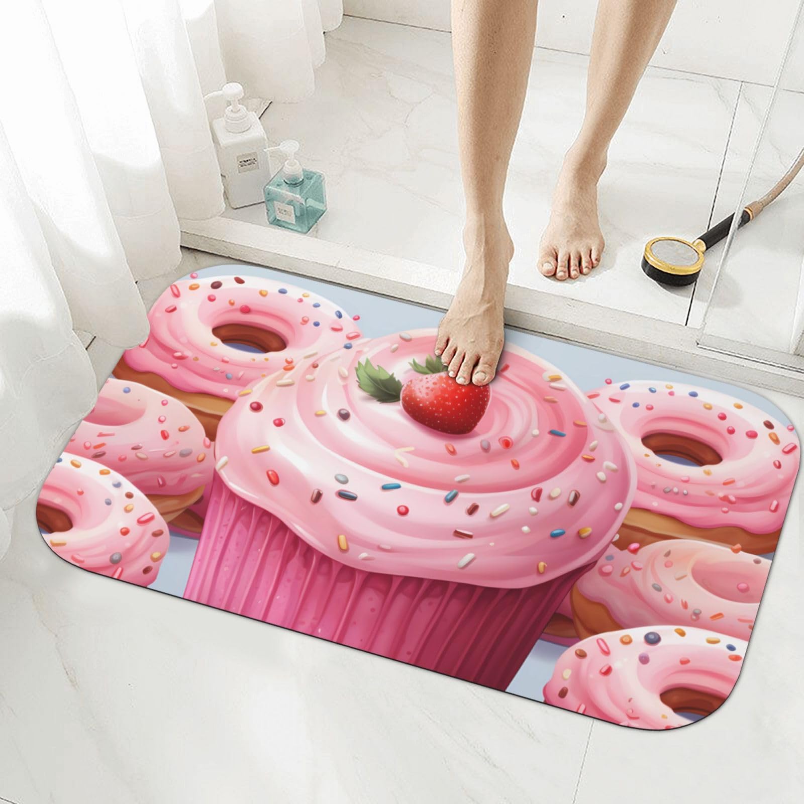 Tapis en terre de diatomée rose contre les sols mouillés de salle de bain