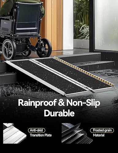 Miniatura 4 de FACHNUO - Rampa portátil para silla de ruedas de 3 pies, rampas de aluminio antideslizantes con mango de 31.3 pulgadas de ancho y capacidad de 800