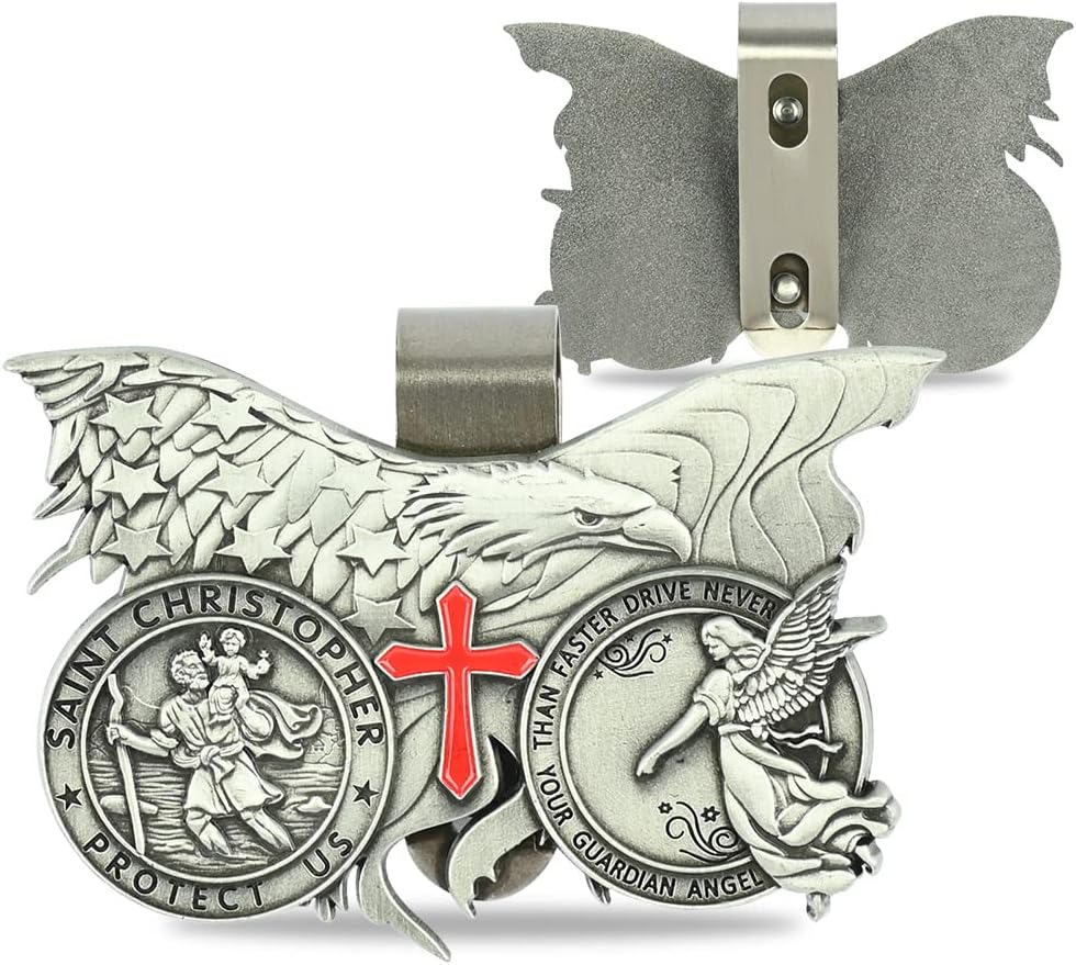 2 Pcs St Christopher Medal for Car: Guardian Angel Visor Clip | 16 Year Old Birthday Gifts for New Car Drivers, A Great Reminder to Drive The Speed Limit