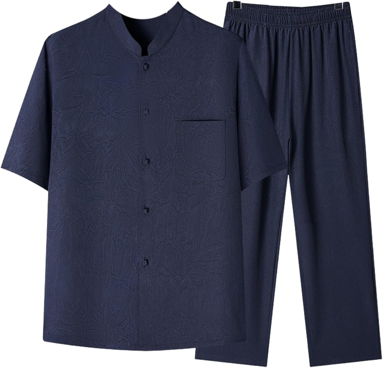 Men's Zhongshan Suit Set Short Sleeve Pockets Mandarin Collar Athletic Loose Chinese Style 2 Piece