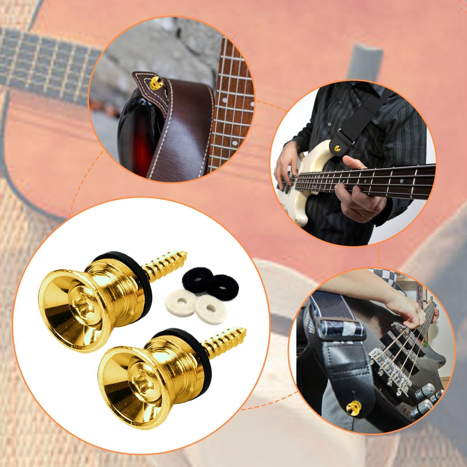 Set Di Bloccaggi Per Tracolla Per Chitarra Con Viti E Rondelle Gold 93391236 - Foto 5