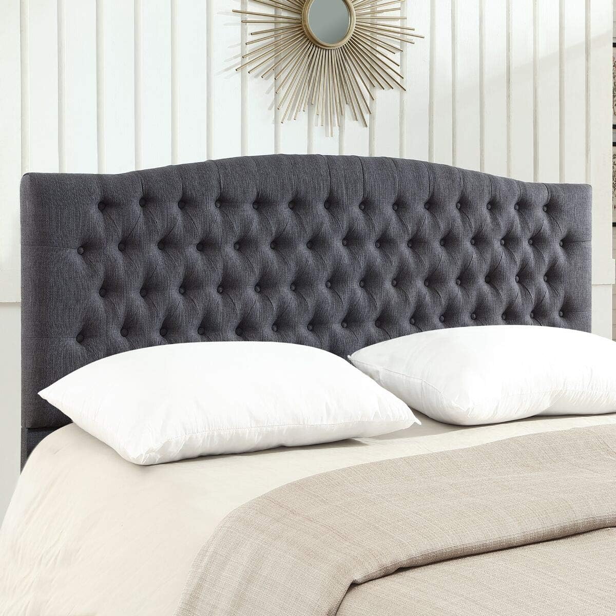 24KF Upholstered Tufted Button Linen Fabric Headboard,Comfortable Fashional Headboard King/CA King Size,Dark Gray