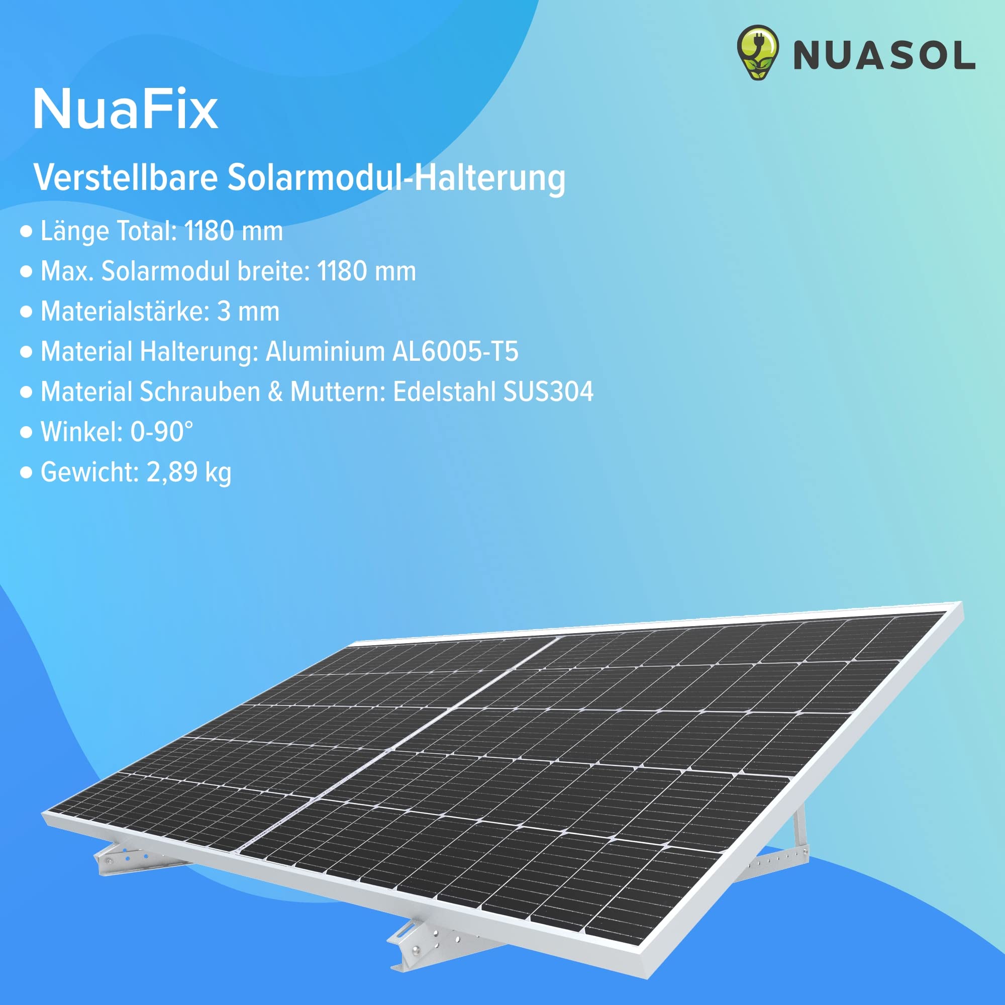 PV 4x Solarpanel Halterung 48 Zoll /118 cm | Solarmodul-Halterung Balkonkraftwerk Aluminium | Aufständerung Flachdach PV verstellbar 0-90° | Halterung für 2 Solarmodule inkl.Montagematerial