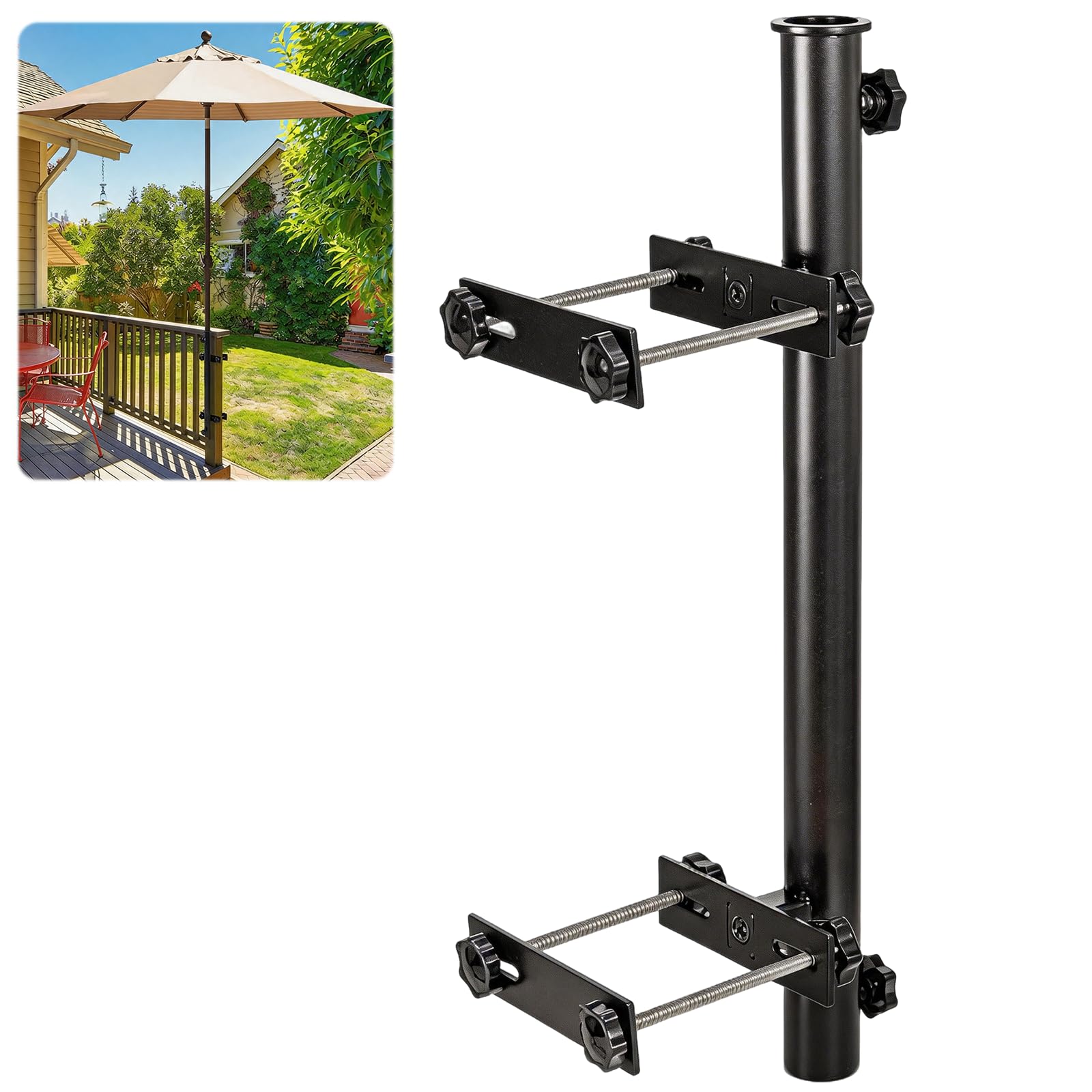 Support De Parasol, Pieds De Parasols pour Balcons Et Terrasses Pince Fixation Métallique Robuste Et Réglable pour Balustrade avec Pinces Et Vis pour Mât De Parasol De 40mm De Diamètre