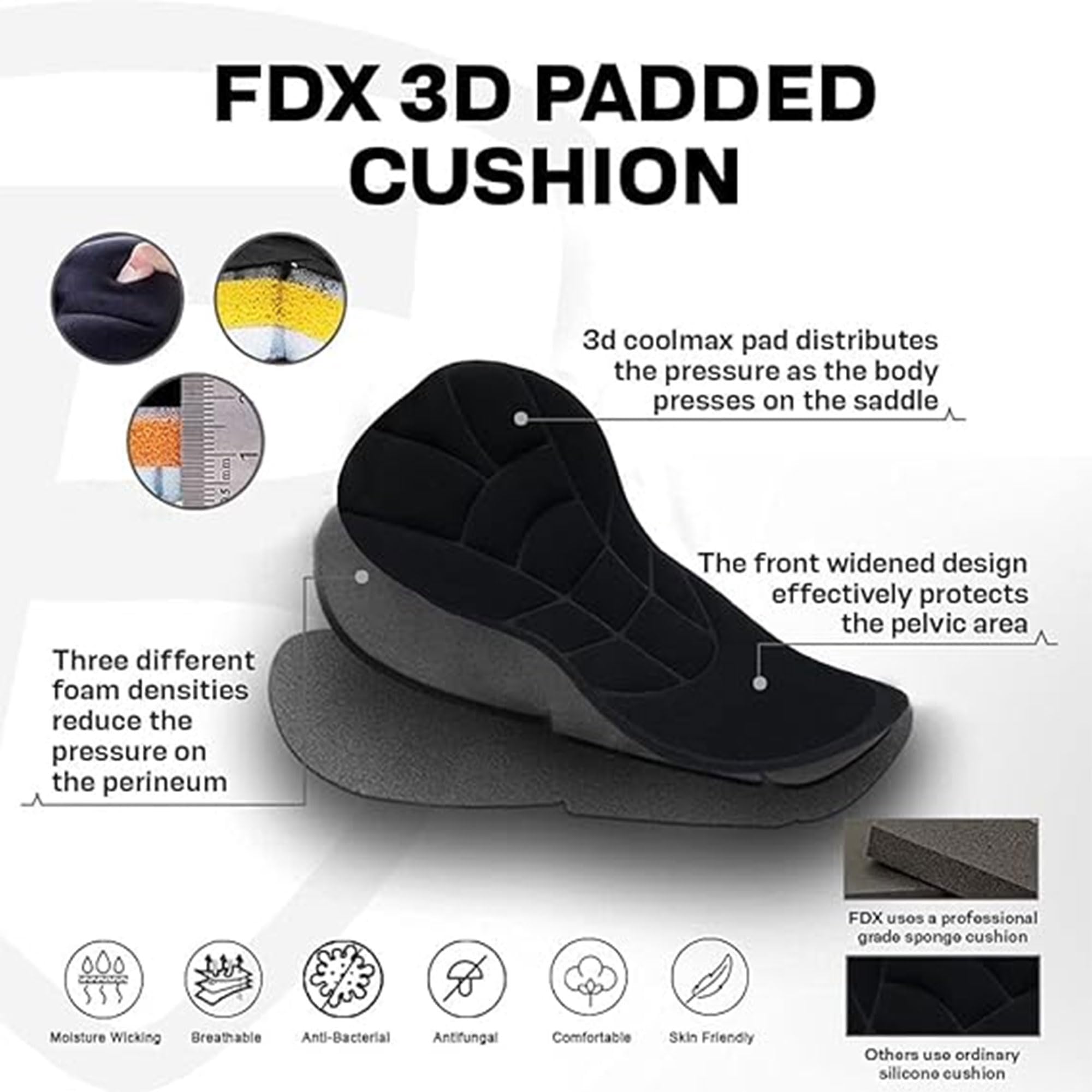 FDX Culotte con Tirantes para Hombre, Acolchado, Ligero y Transpirable, Tejido térmico Roubaix de Secado rápido, con Bolsillo Trasero con Cremallera; Mallas de Ciclismo de Invierno