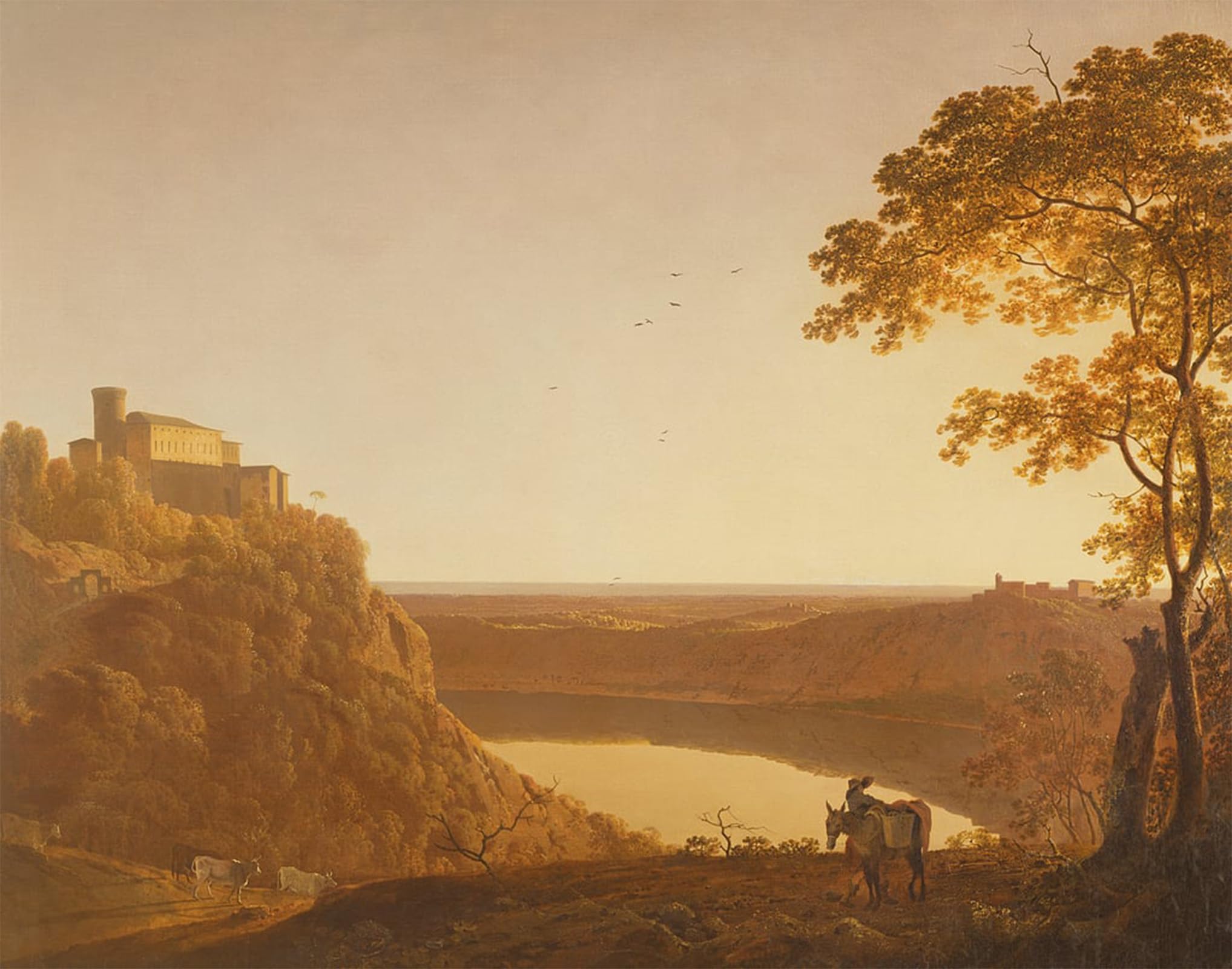 POSTERIIk Vintage Print Pop Art Landscape Artwork Lake Nemi At Sunset by Wright of Derby Art Prints for Office Home Decor 60x90cm