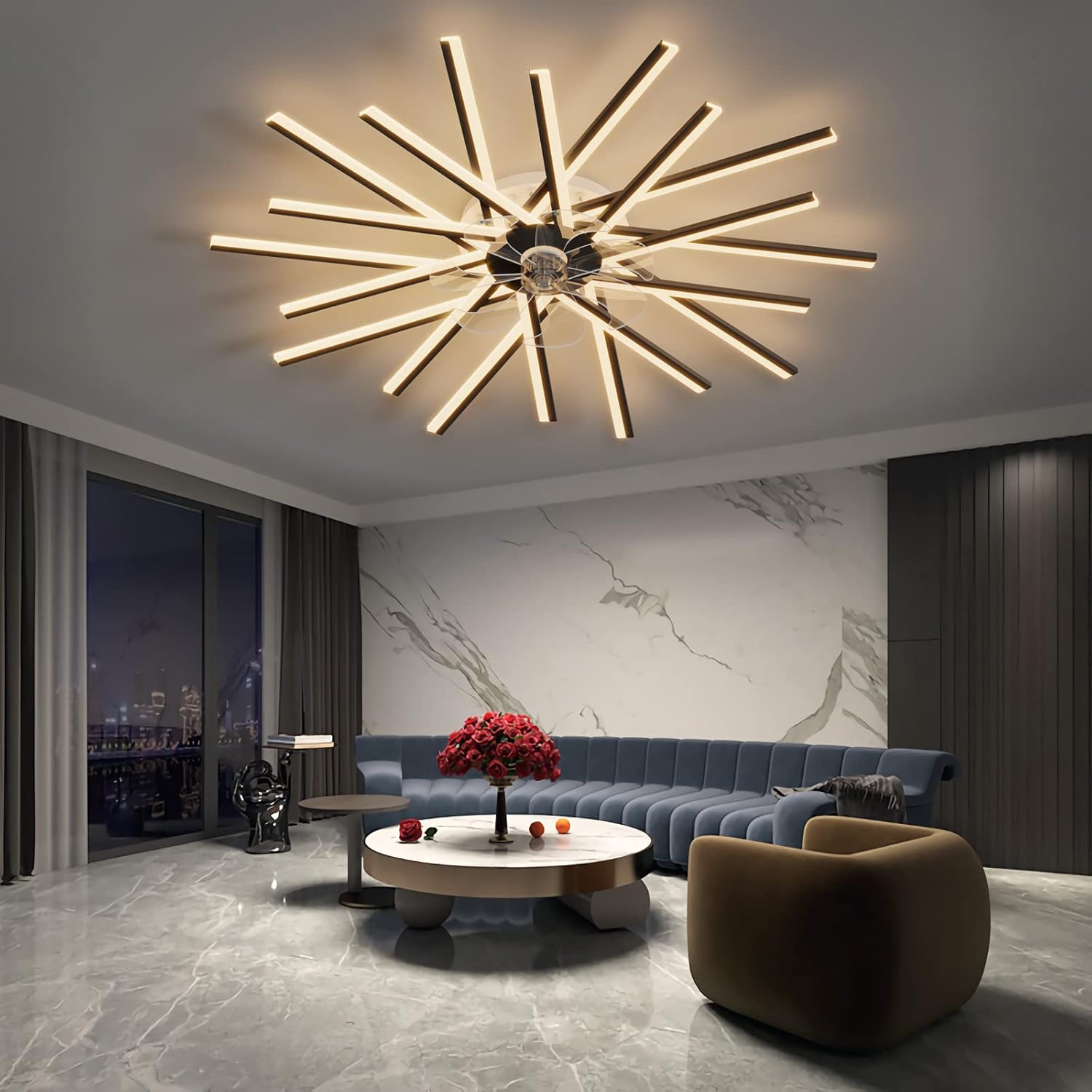 YUEGOO Ceiling Fans with Lamps,Led Dimmable Quiet Ceiling Fan with Lighting Dc Reversible 6 Speed Timer Winter Summer Mode Chandeliers with Fan for Living Room Office Bedroom/Black/a