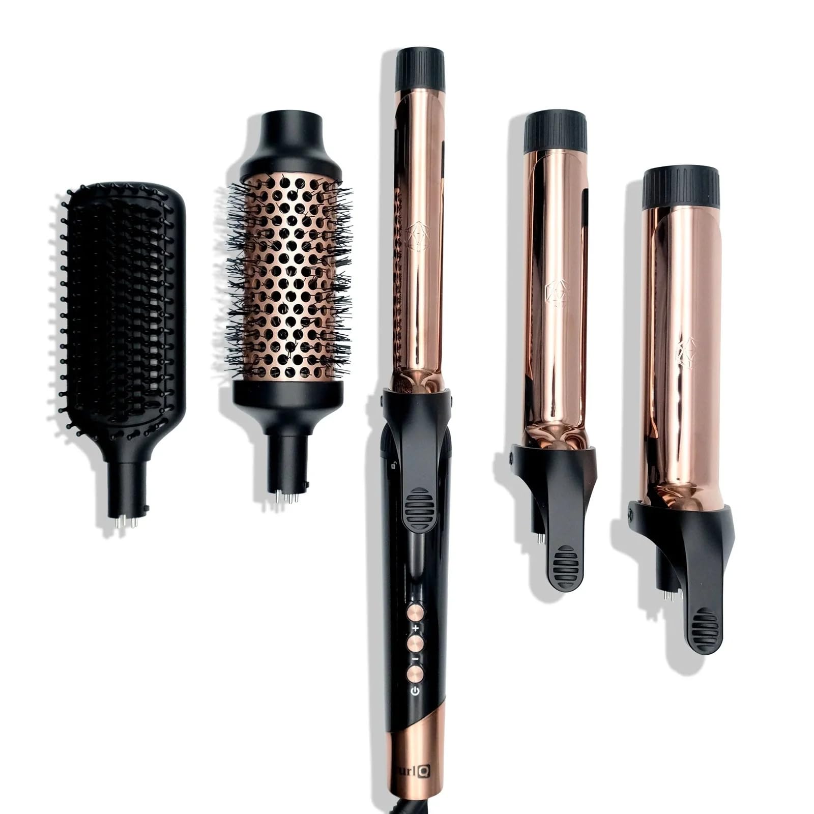SRILabs CurlQ Extra Long Barrel 5-in-1 Curling Iron Hair Styling Tool Set with Titanium Barrels Ceramic Paddle Brush