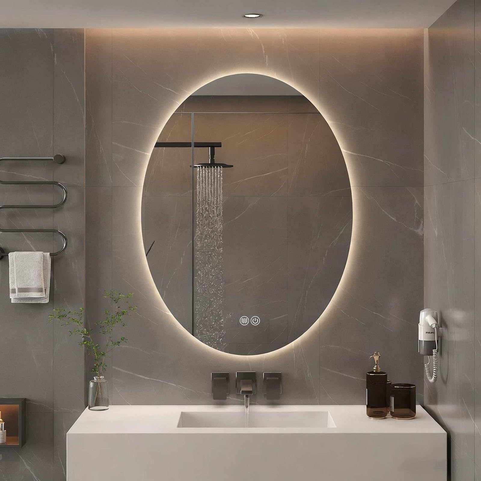 SXFSDOU LED Bathroom Mirror with Anti-Fog & Dimmable Lighting | Waterproof Illuminated Vanity for Makeup, Wall-Mounted Design