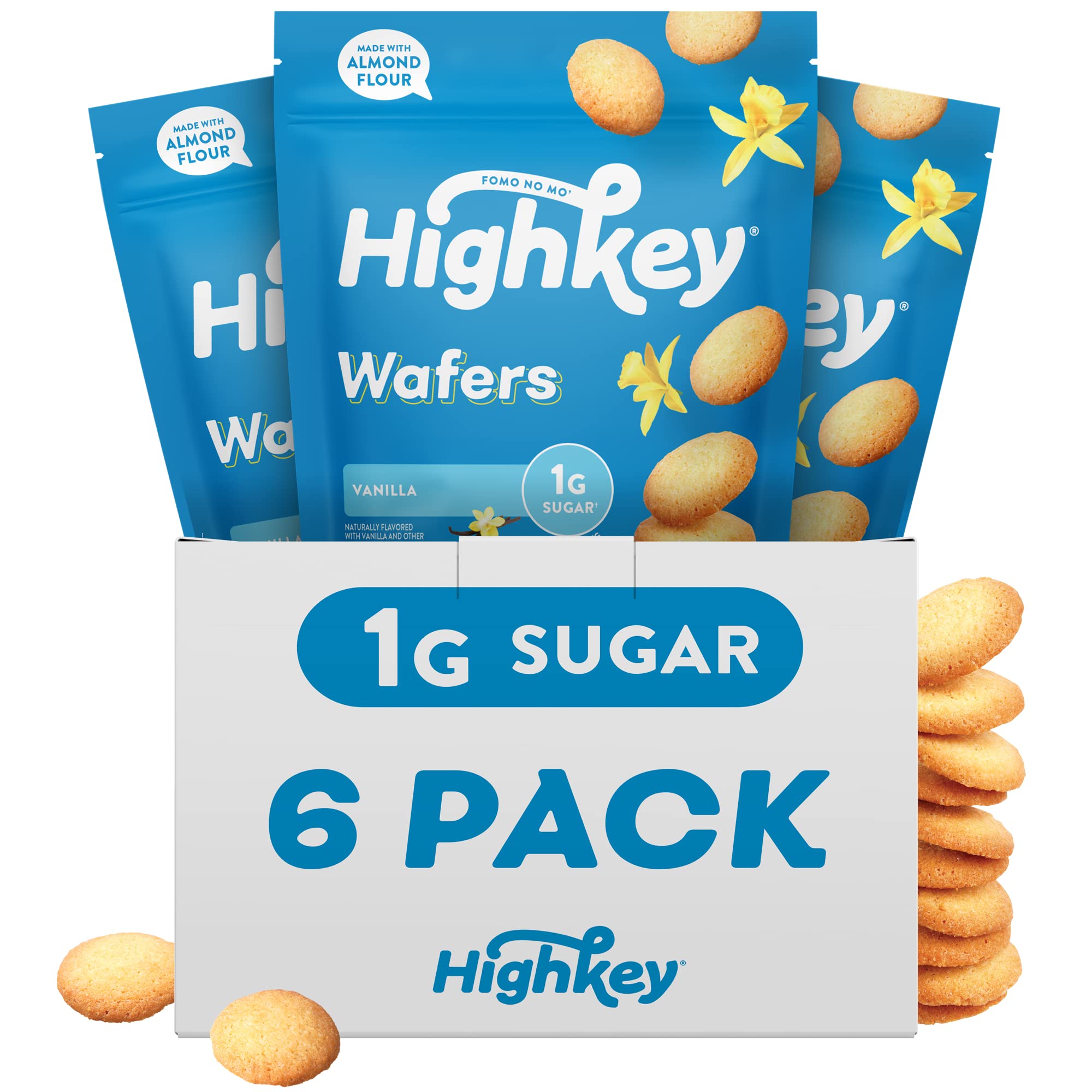 HighKey Gluten Free Vanilla Wafer Cookies - 6Pack Low Carb Keto Snack Sugar Free Dessert Diabetic Snacks Healthy Diet Friendly Food Sweet for Adults Almond Flour Cookie Zero Sugar Added Treat