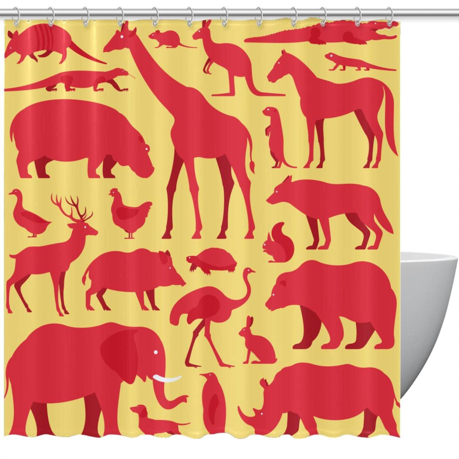 Rideau de douche animaux 168 x 183 cm anti-moisissure avec crochets