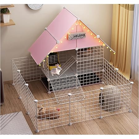 Amazon Puhang ペット うさぎケージ 小動物ケージ ペットケージ 大きい ハムスター ウサギ モルモット 飼育ゲージ キャスター 屋根 トレイ付き ケージ 小屋 天井扉 ワイヤーケージ ウサギ巣 中大型 室内飼い プレイサークル 移動便利 組み立て簡単 掃除しやすい 通気